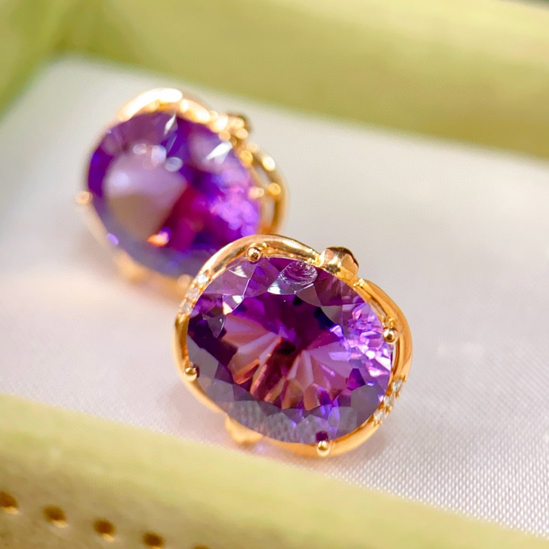 14k Gold 9.13 Ctw Natural Amethyst & Diamond Earrings - 4
