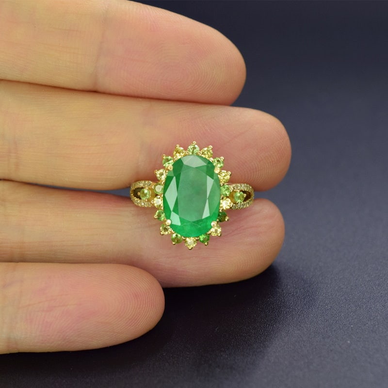 14k Gold 3.20 Ctw Natural Emerald & Sapphire Ring - 3