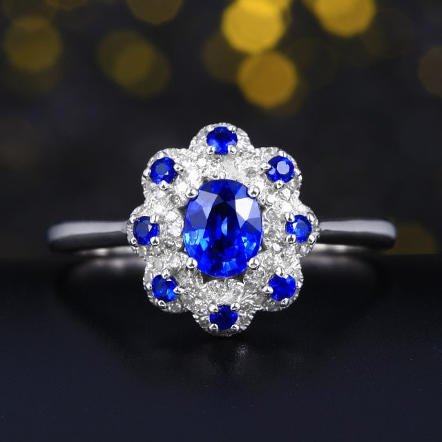 14k Gold 0.73 Ctw Natural Sapphire & Sapphire Ring - 2