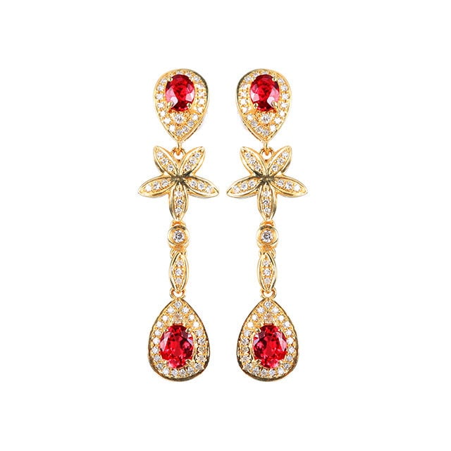 14k Gold 1.47 Ctw Natural Ruby & Diamond Earrings - 6