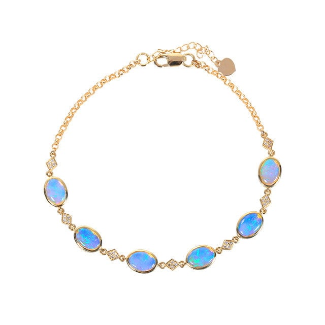 14k Gold 2.70 Ctw Natural Opal & Diamond Bracelet - 6