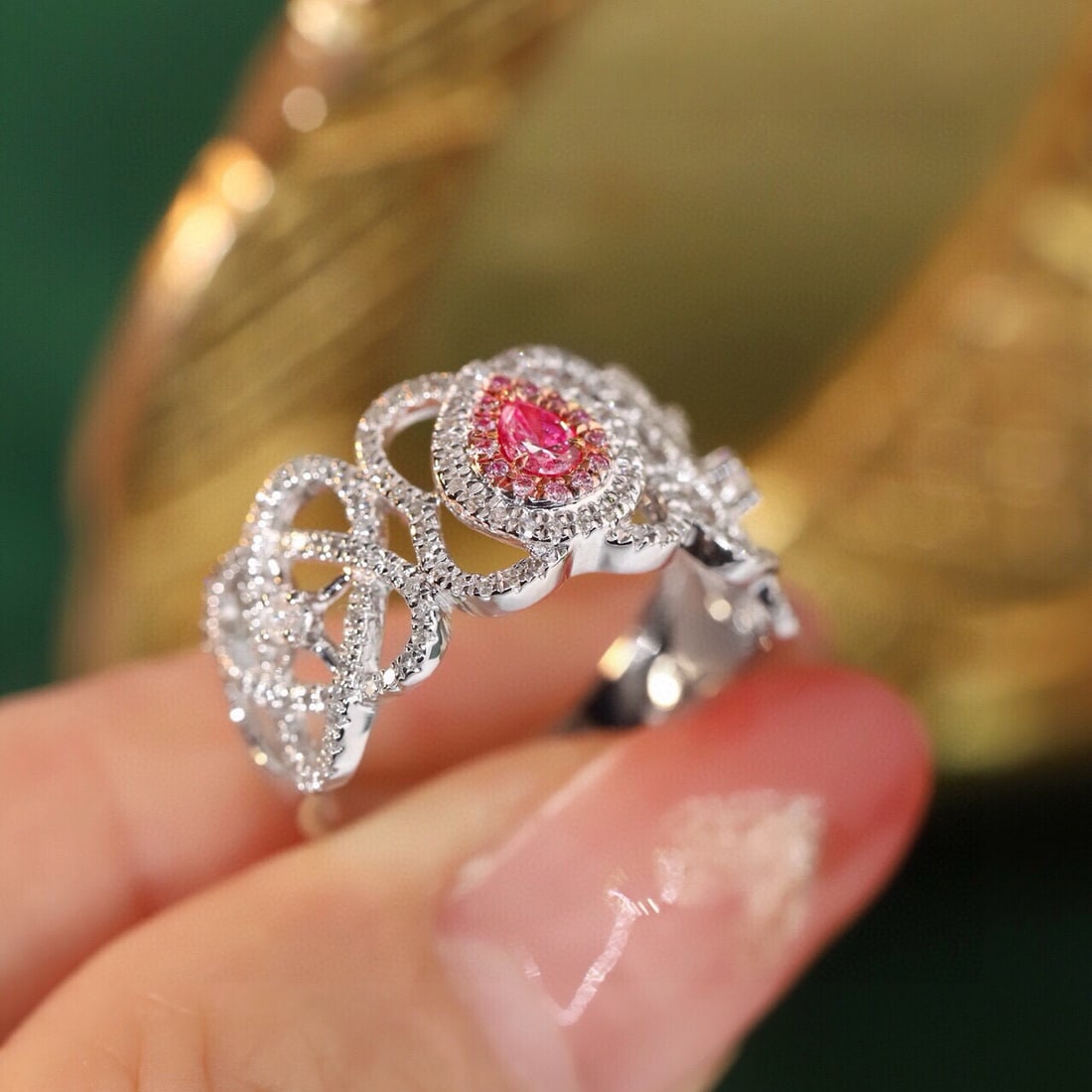 14k Gold 0.55 Ctw Natural Pink Diamond & Diamond Ring - 6