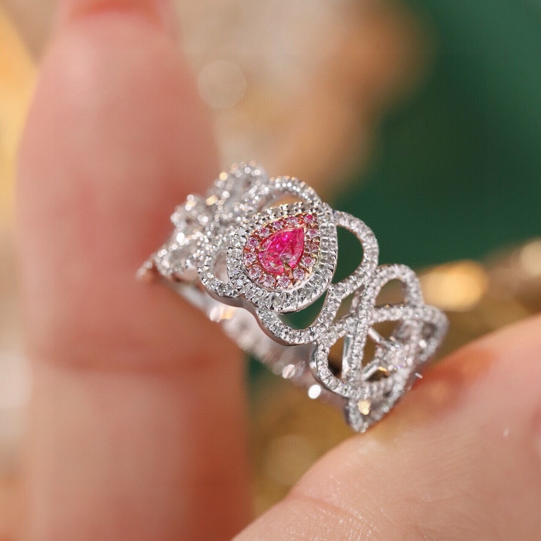 14k Gold 0.55 Ctw Natural Pink Diamond & Diamond Ring - 8