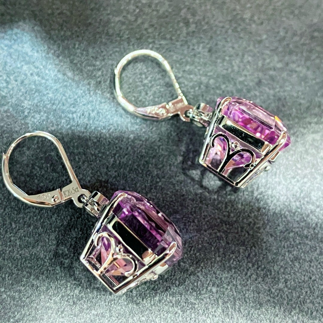 14k Gold 20.5 Ct Natural Kunzite & Diamond Earrings - 4