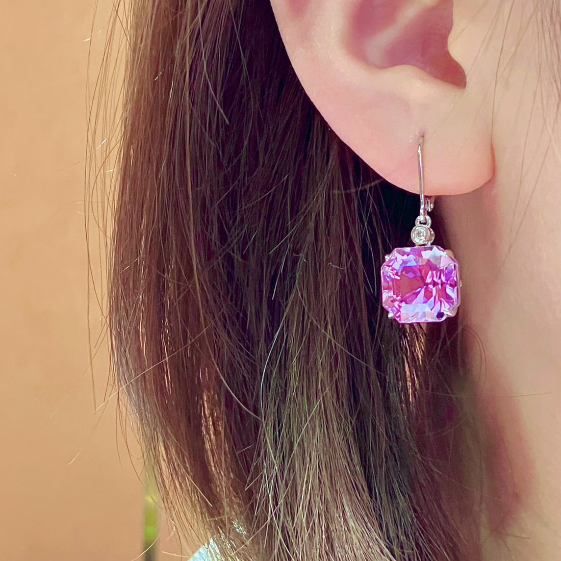 14k Gold 20.5 Ct Natural Kunzite & Diamond Earrings - 7