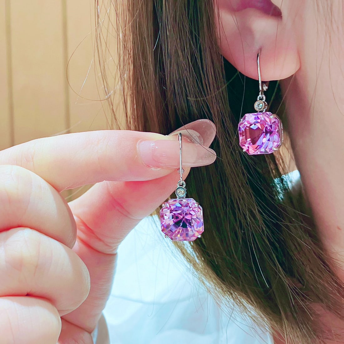 14k Gold 20.5 Ct Natural Kunzite & Diamond Earrings - 8