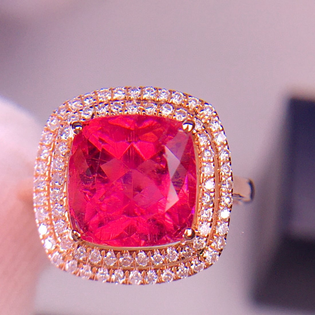 14k Gold 4.05 Ct Natural Tourmaline & Diamond Ring - 2