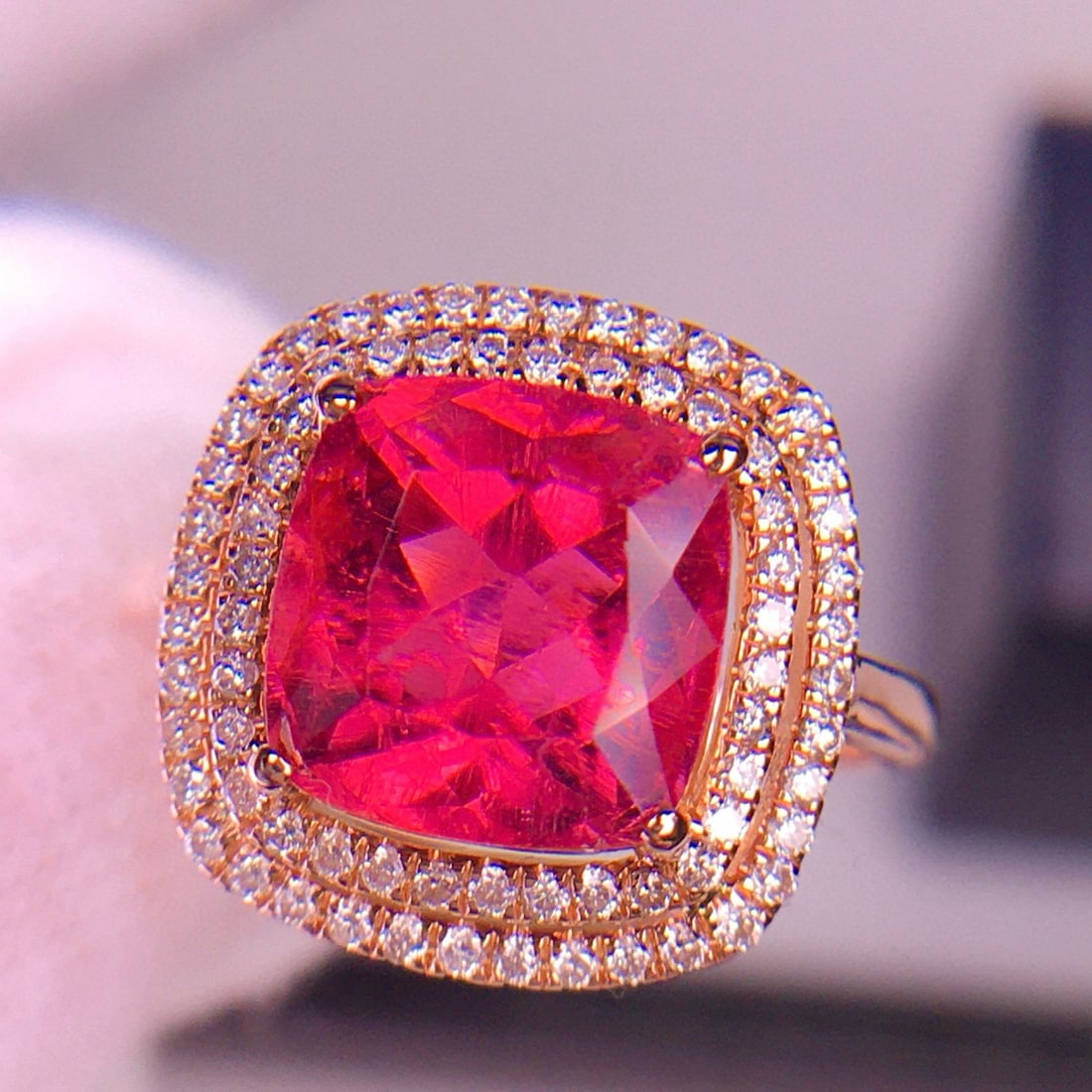 14k Gold 4.05 Ct Natural Tourmaline & Diamond Ring - 4