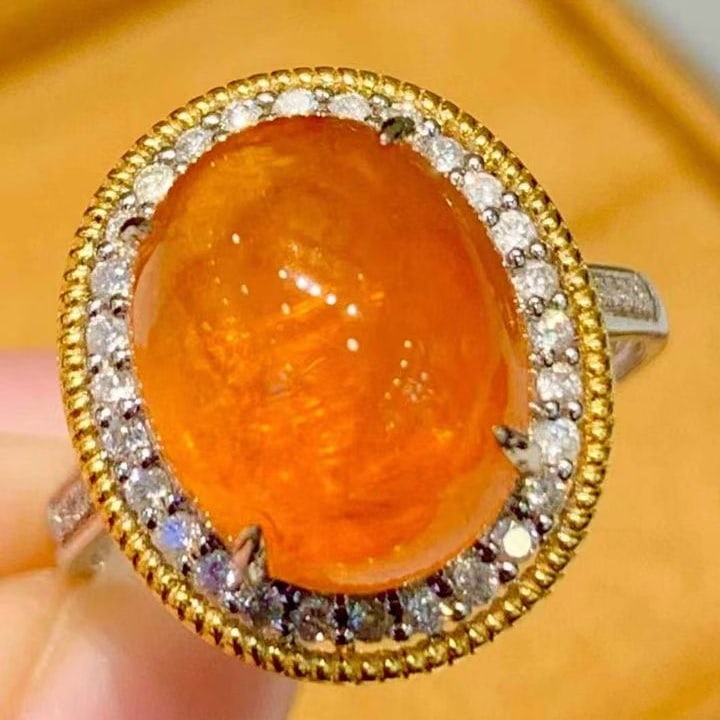 14k Gold 9 Ct Natural Spessartine & Diamond Ring: Ref:231143068 // gold content:14k gold // ring size:7. 25us // // main gemstone:spessartine // shape:oval // carat weight:9ct // color:orange // treatment:natural // // adjacent gemstone 2 :
