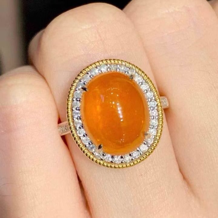 14k Gold 9 Ct Natural Spessartine & Diamond Ring - 5