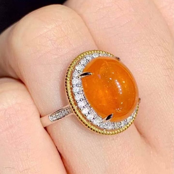 14k Gold 9 Ct Natural Spessartine & Diamond Ring - 6