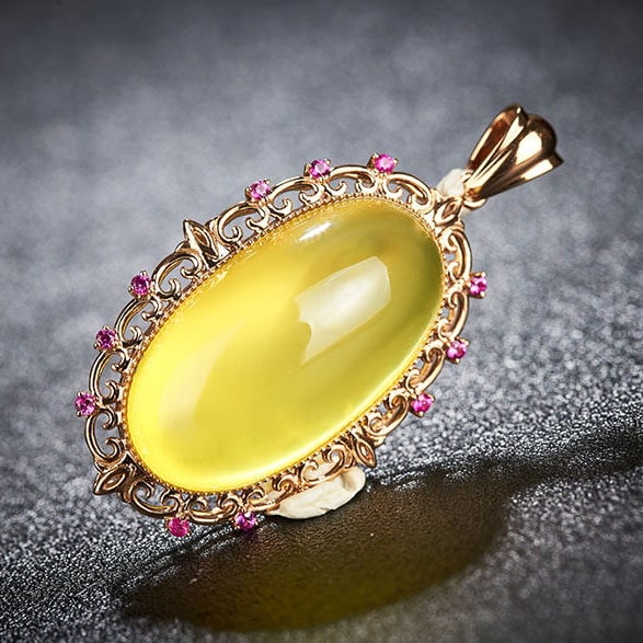 14k Gold 26.19 Ct Natural Prehnite & Ruby Pendant( Without Chain ) - 7