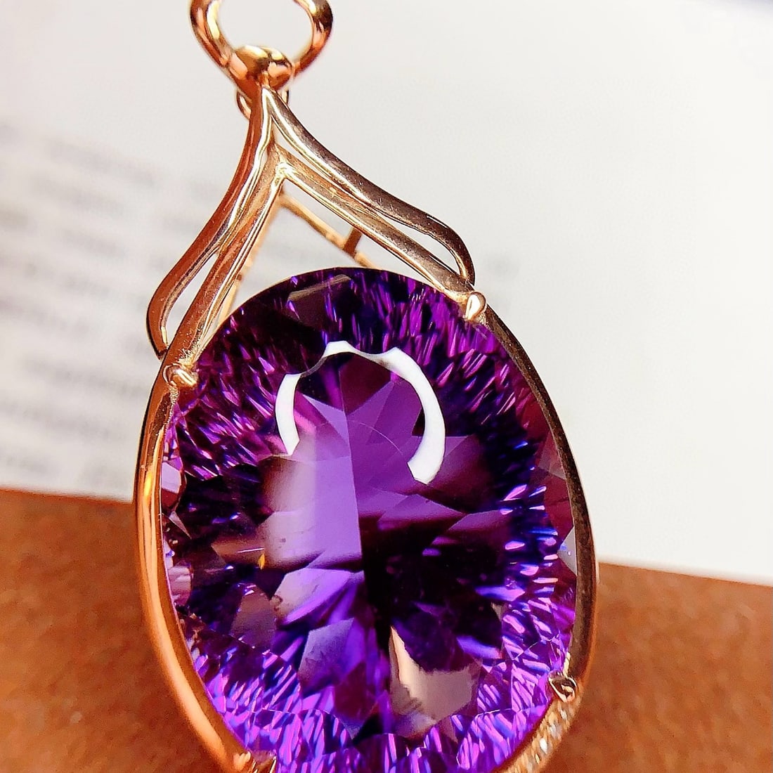14k Gold 31.8 Ct Natural Amethyst & Diamond Pendant( Without Chain ): Ref:231143071 // gold content:14k gold // main gemstone:amethyst // shape:oval // carat weight:31. 8ct // color:purple // treatment:natural // // adjacent gemstone 2 : diamond // number of