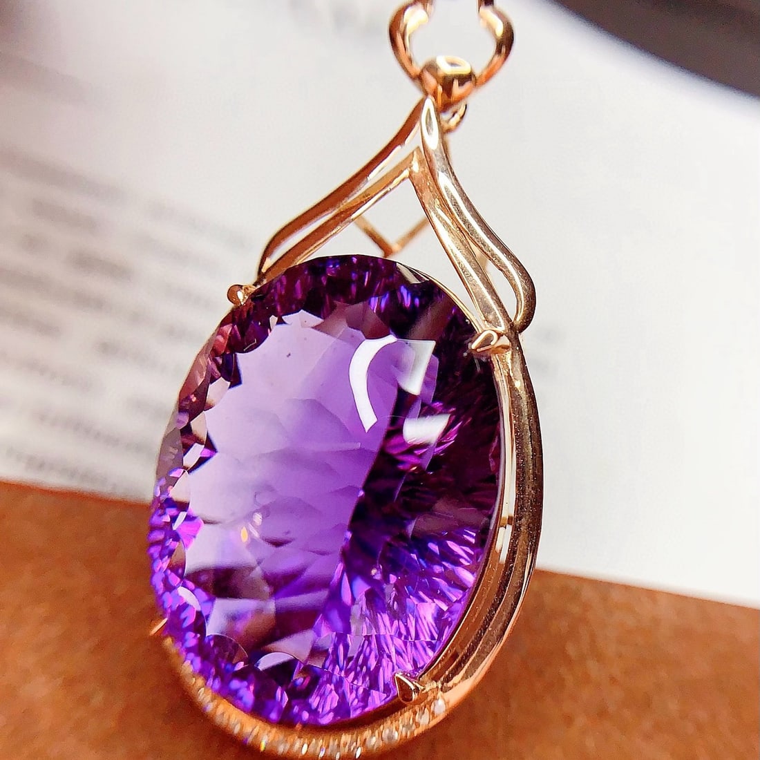 14k Gold 31.8 Ct Natural Amethyst & Diamond Pendant( Without Chain ) - 4