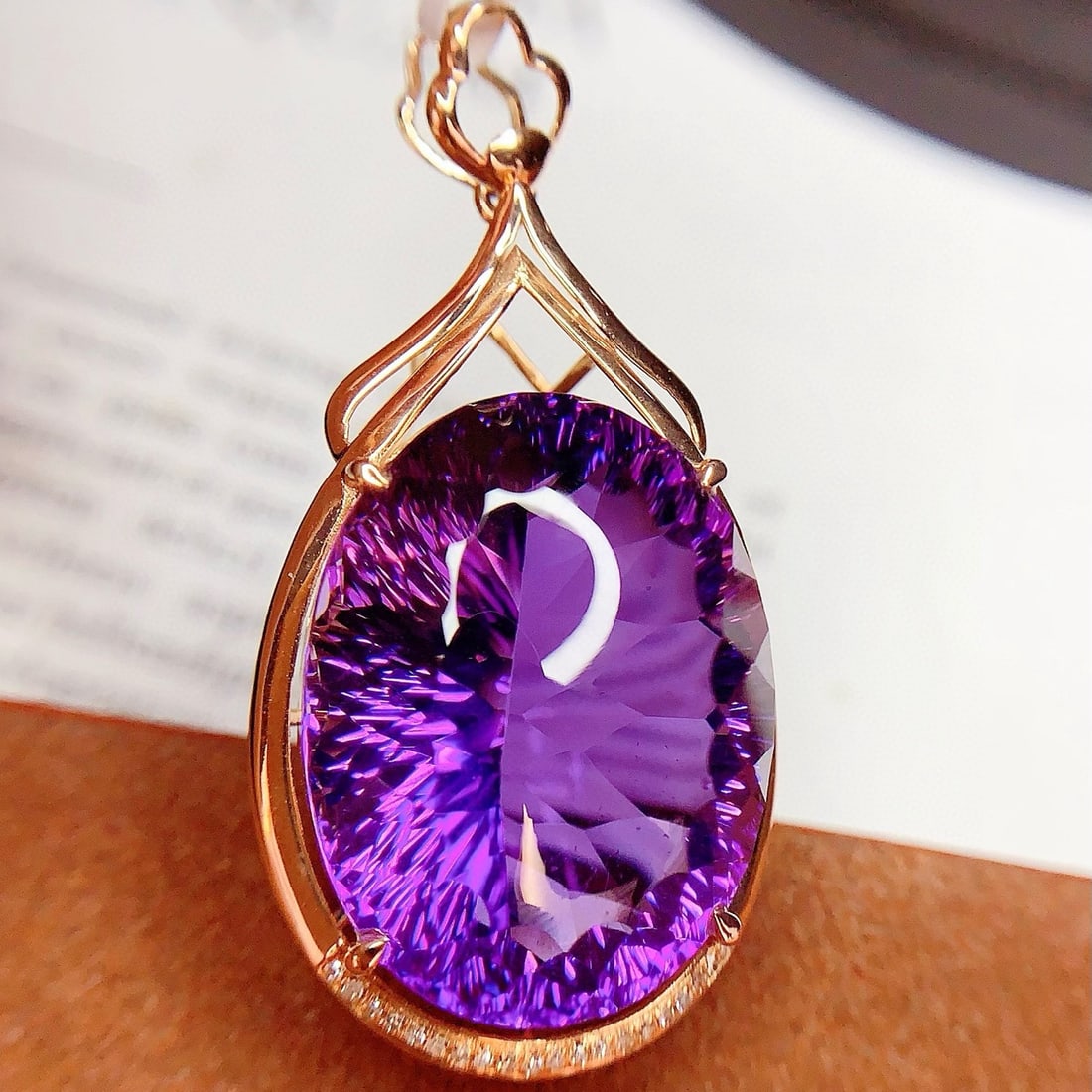14k Gold 31.8 Ct Natural Amethyst & Diamond Pendant( Without Chain ) - 6