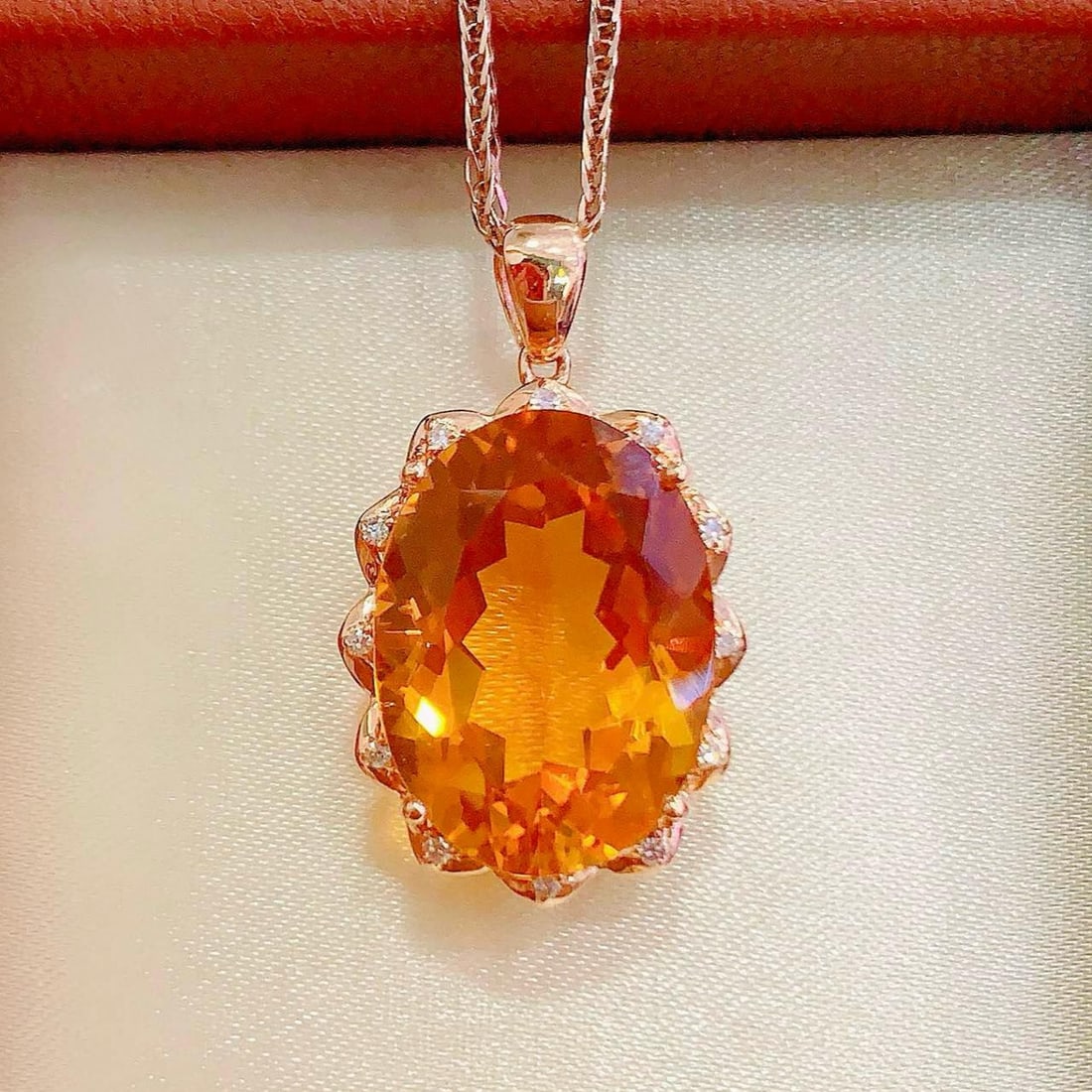 14k Gold 12.76 Ctw Natural Citrine & Diamond Pendant( Without Chain ) - 2