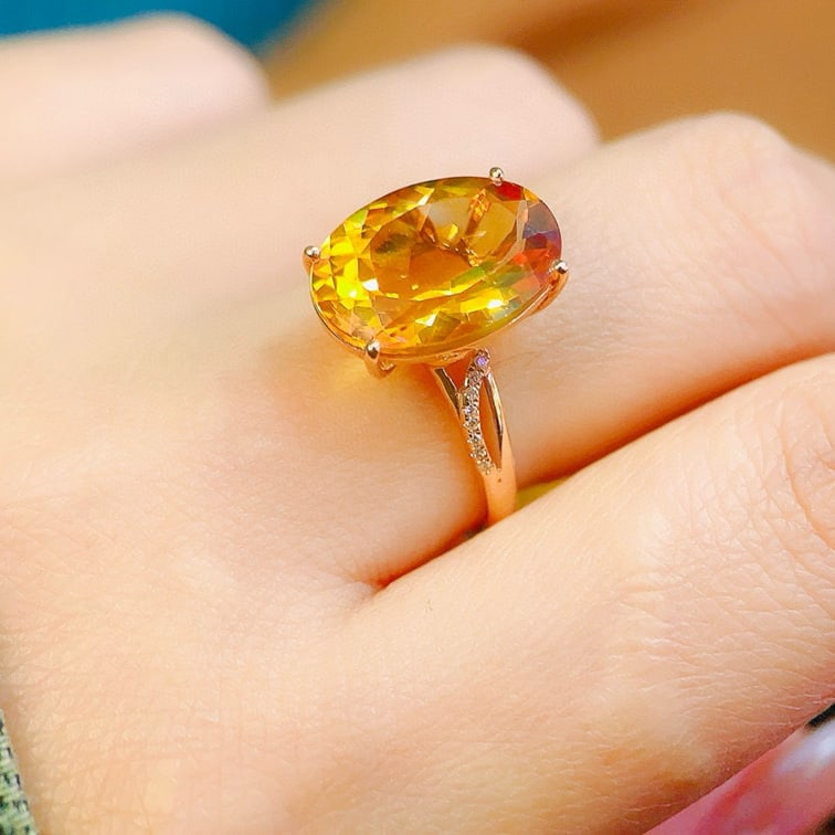 14k Gold 5.35 Ctw Natural Citrine & Diamond Ring - 4