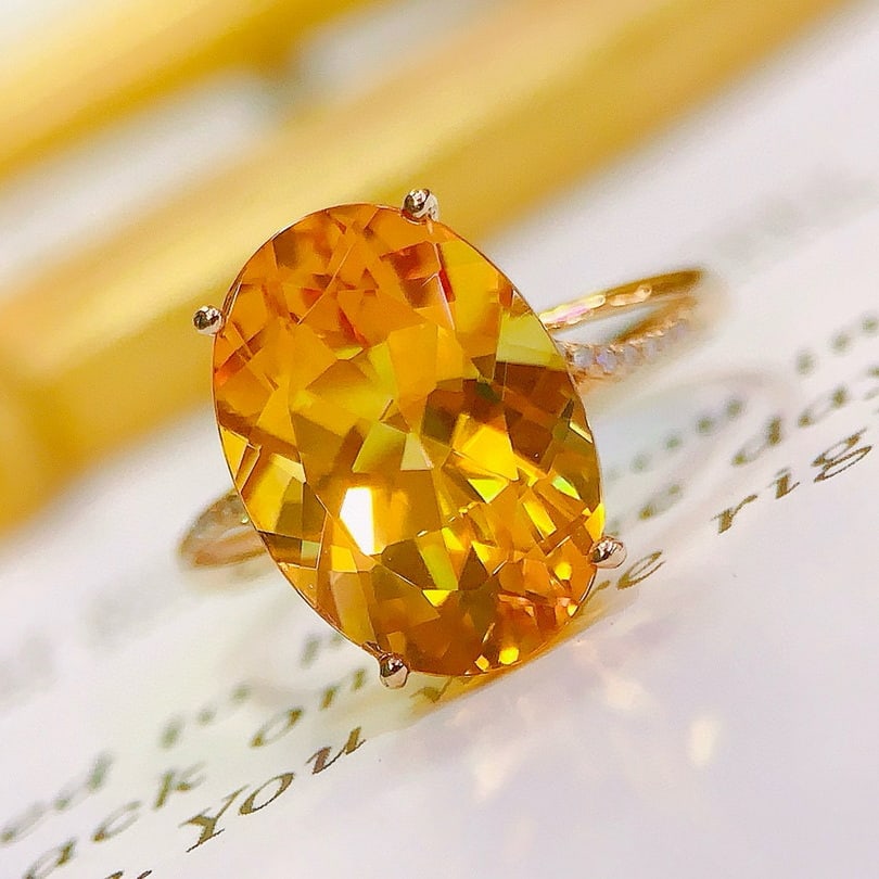 14k Gold 5.35 Ctw Natural Citrine & Diamond Ring - 5