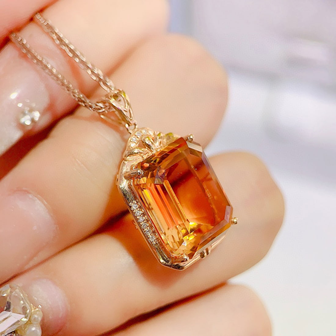 14k Gold 9.95 Ctw Natural Citrine & Diamond Pendant( Without Chain ) - 3