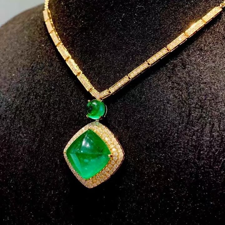 14k Gold 6.8 Ct Natural Emerald & Diamond Necklace - 4