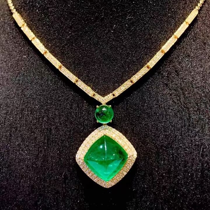 14k Gold 6.8 Ct Natural Emerald & Diamond Necklace - 5