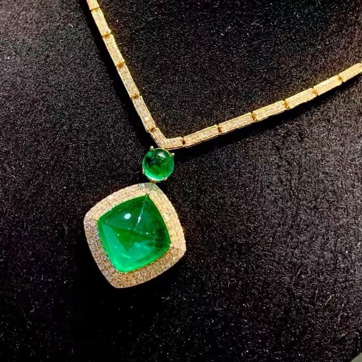 14k Gold 6.8 Ct Natural Emerald & Diamond Necklace - 6