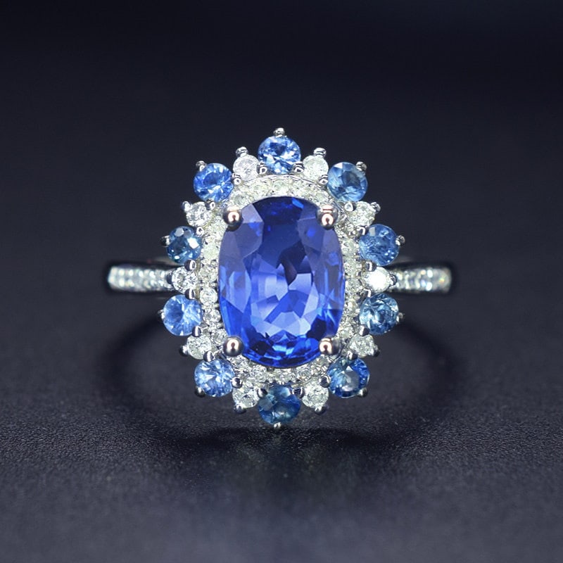 14k Gold 2.48 Ctw Natural Sapphire & Diamond Ring: Ref:231143080 // gold content:14k gold // ring size:7. 25us // // main gemstone:sapphire // shape:oval // carat weight:2. 19ct // color:blue // treatment:natural // // adjacent gemstone 2 :