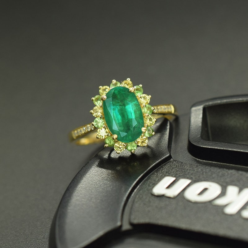 14k Gold 1.47 Ctw Natural Emerald & Sapphire Ring - 3