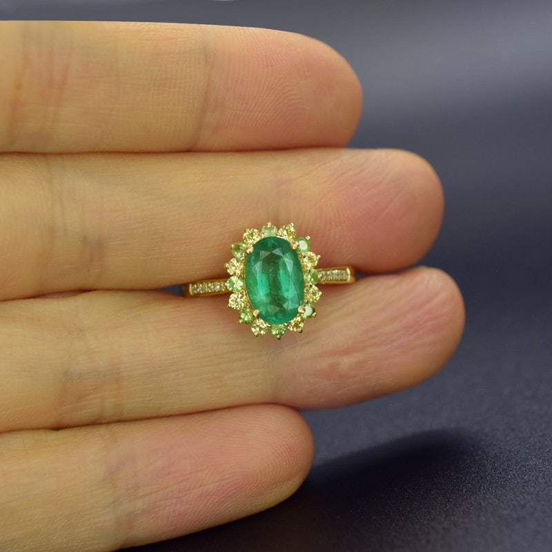 14k Gold 1.47 Ctw Natural Emerald & Sapphire Ring - 4