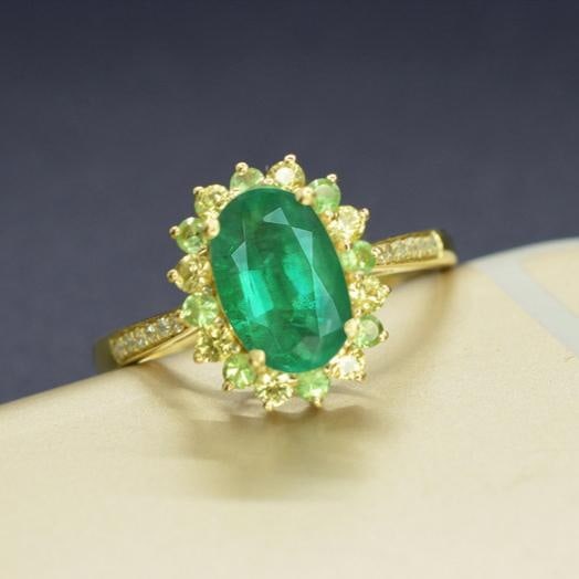 14k Gold 1.47 Ctw Natural Emerald & Sapphire Ring - 5