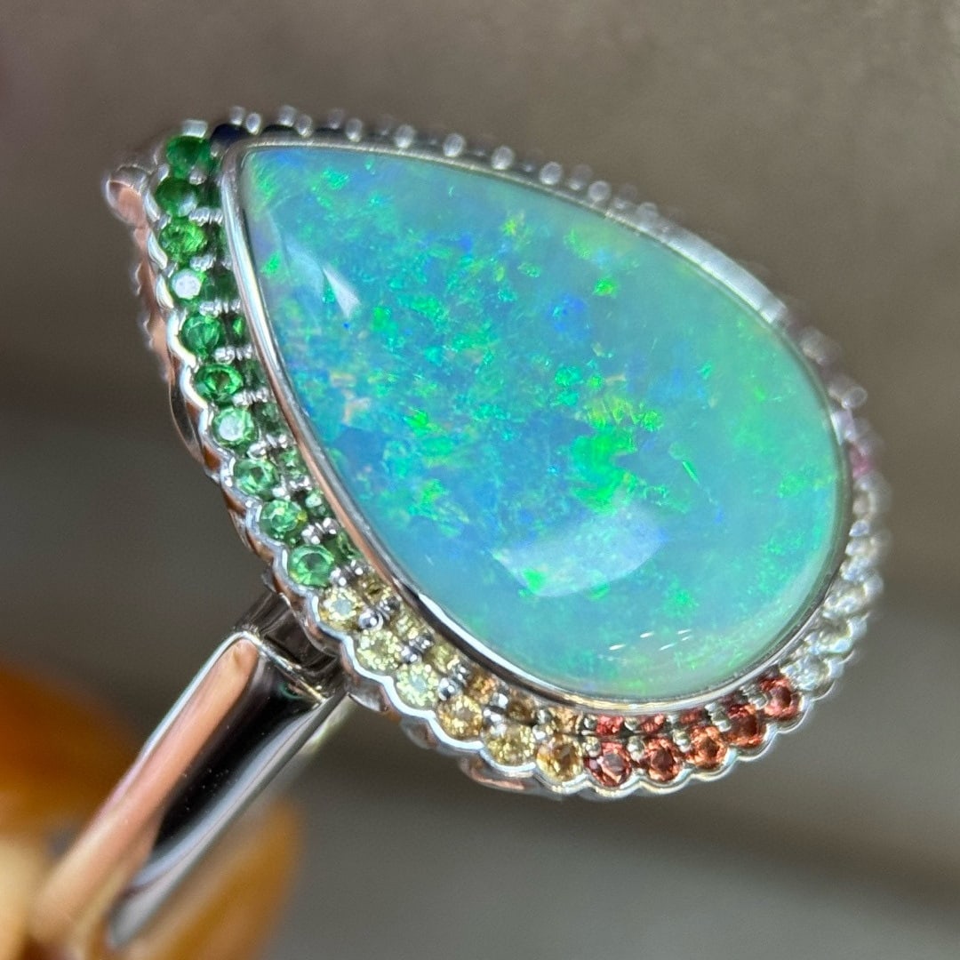 14k Gold 4.65 Ct Natural Opal & Sapphire & Diamond Ring/pendant( Without Chain ) - 3