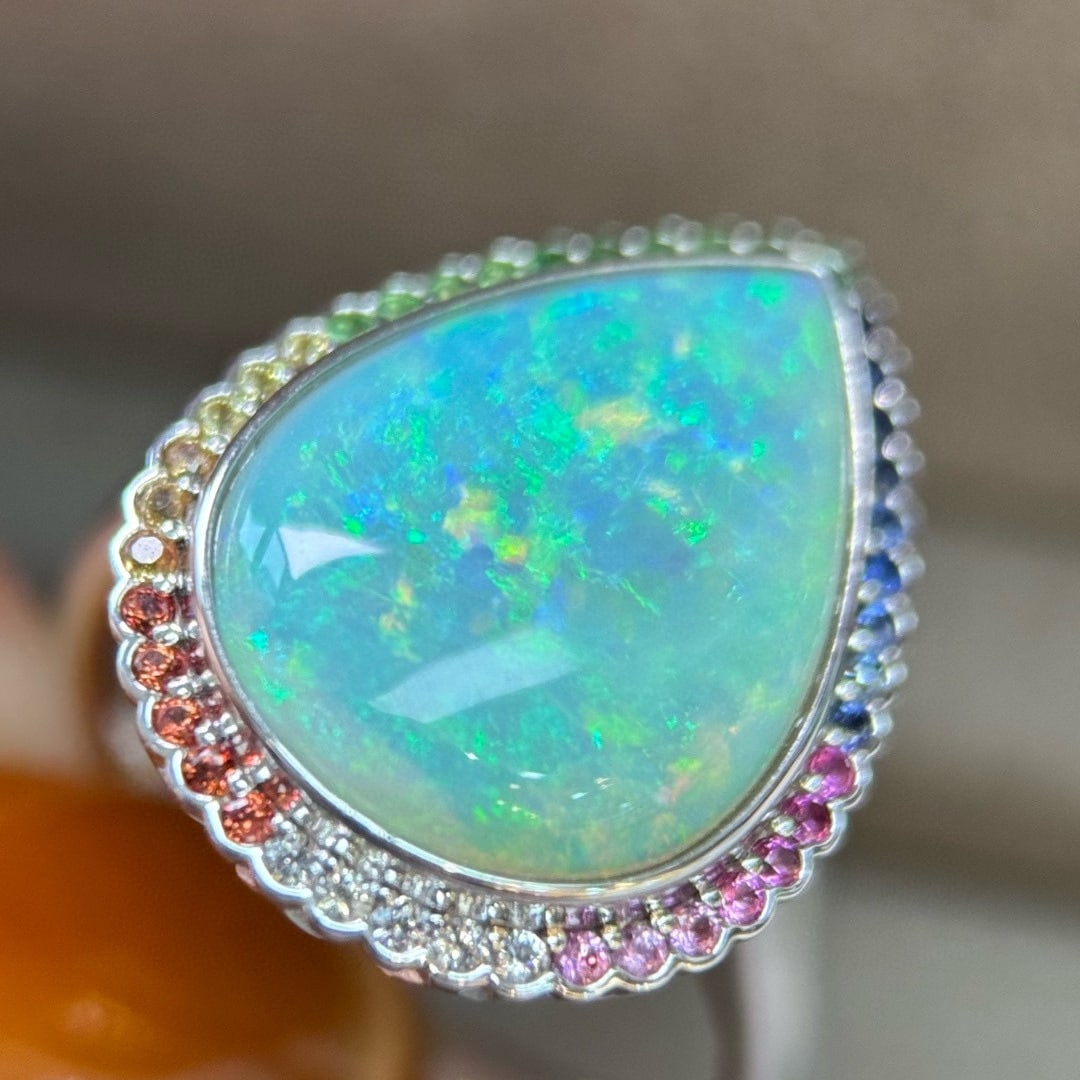 14k Gold 4.65 Ct Natural Opal & Sapphire & Diamond Ring/pendant( Without Chain ) - 5