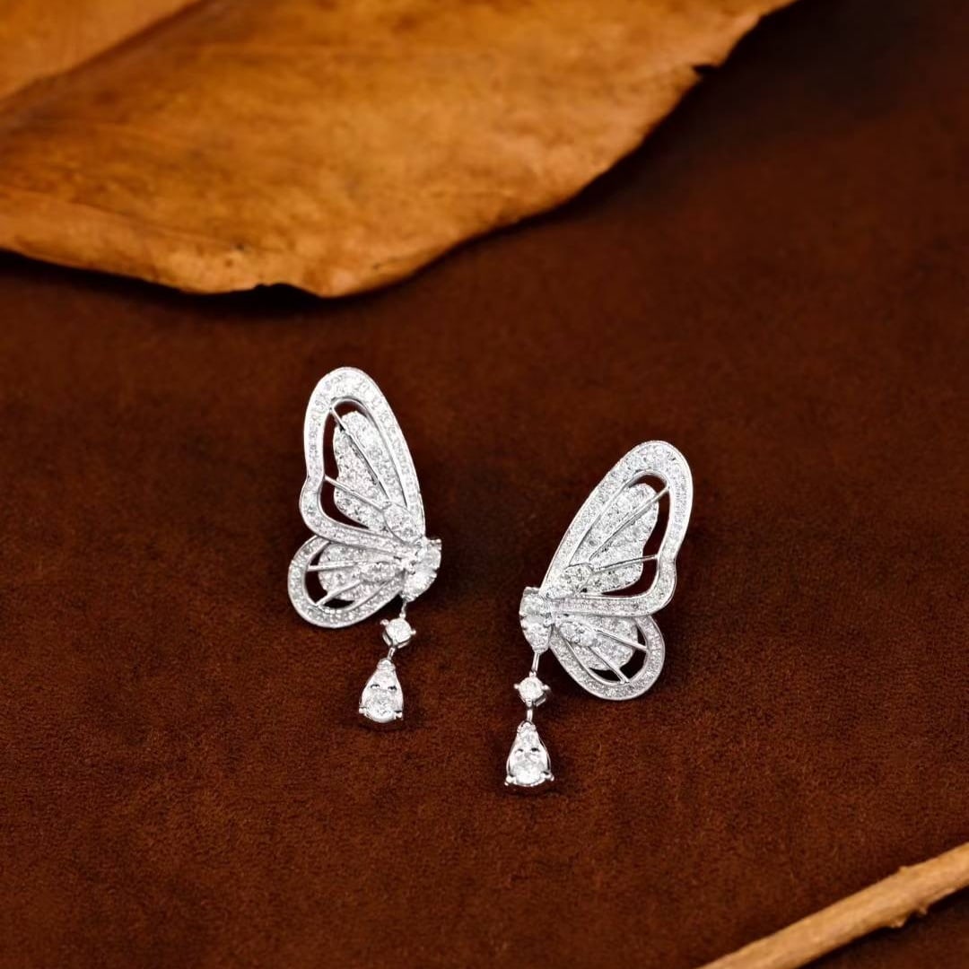 14k Gold 0.56 Ct Natural H Diamond & Butterfly Earrings - 2