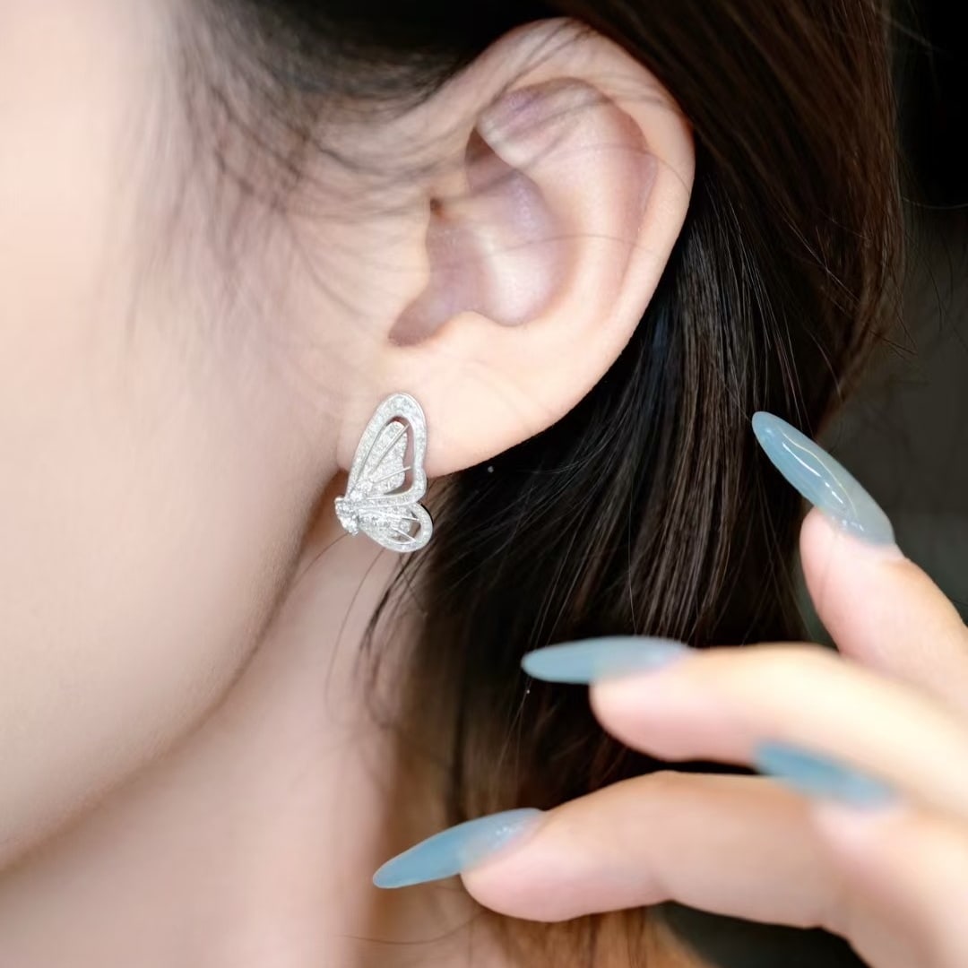 14k Gold 0.56 Ct Natural H Diamond & Butterfly Earrings - 7