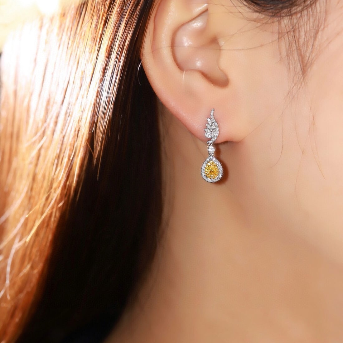 14k Gold 0.60 Ctw Natural Yellow Diamond & Diamond Earrings - 6