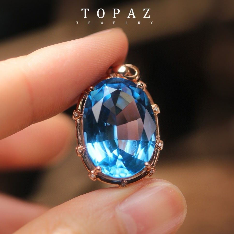 14k Gold 23.33 Ctw Natural Topaz & Diamond Pendant( Without Chain ) - 4