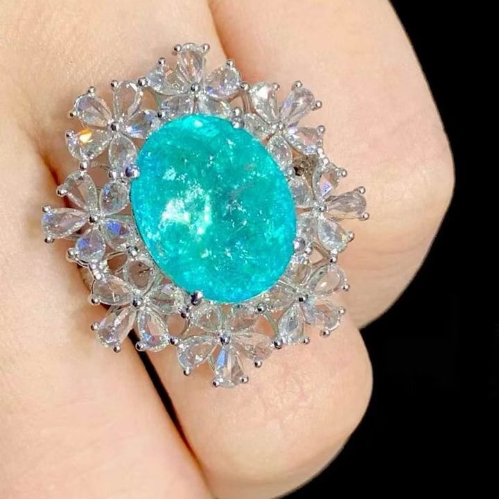 14k Gold 6.68 Ct Natural Paraiba Tourmaline & Diamond Ring - 3