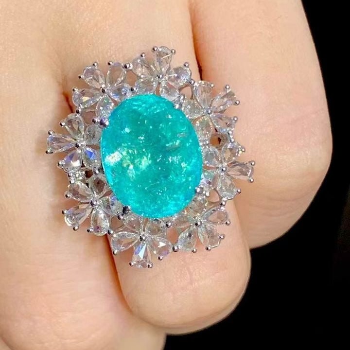 14k Gold 6.68 Ct Natural Paraiba Tourmaline & Diamond Ring - 4