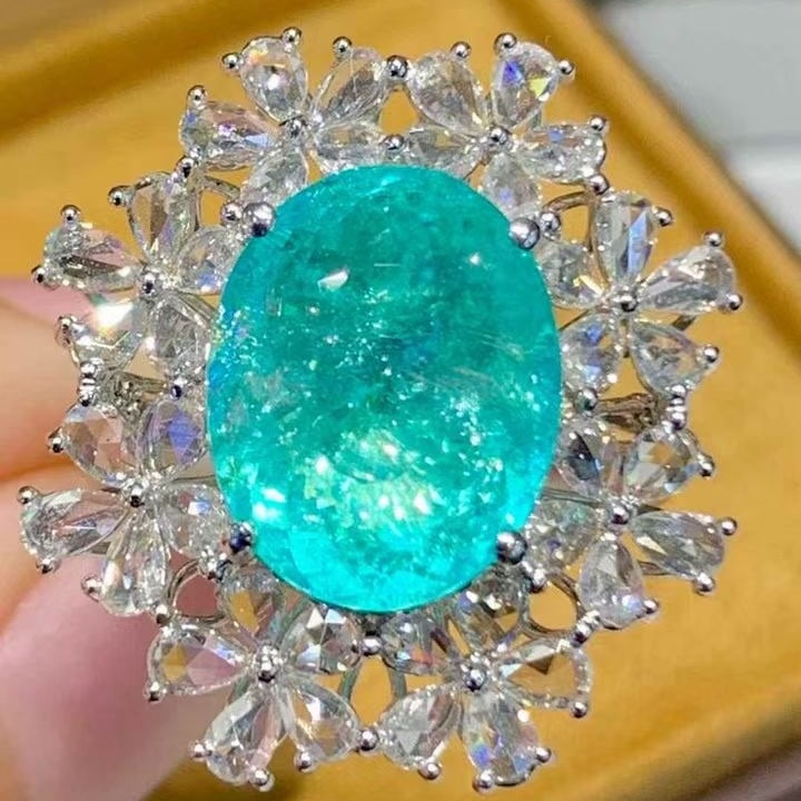 14k Gold 6.68 Ct Natural Paraiba Tourmaline & Diamond Ring - 6