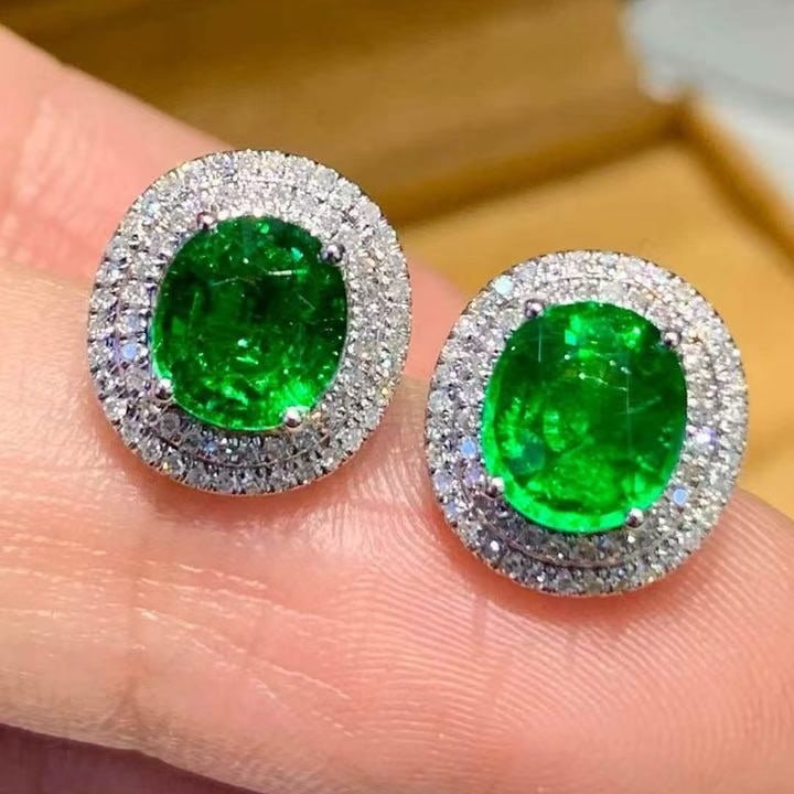 14k Gold 2.6 Ct Natural Tsavorite & Diamond Earrings - 3