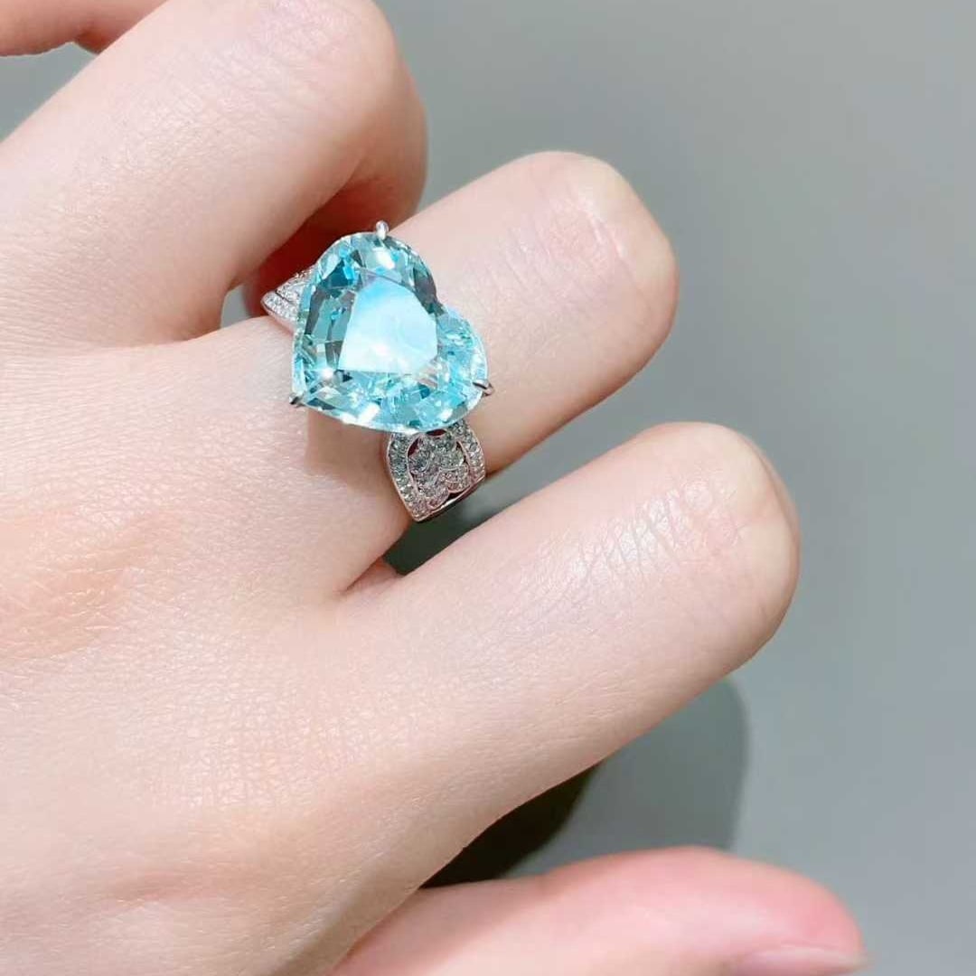 14k Gold 5.28 Ct Natural Aquamarine & Diamond Ring - 6