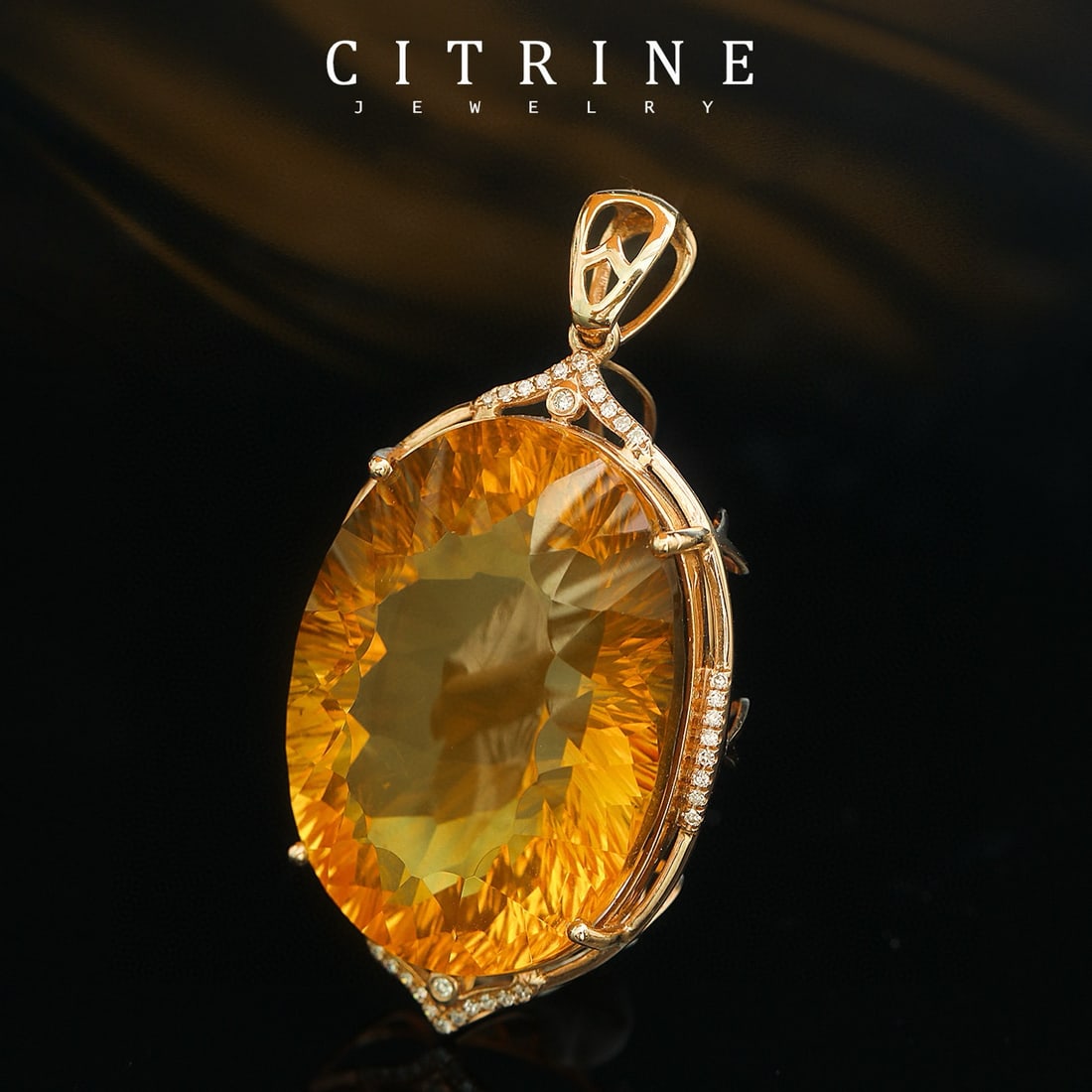 14k Gold 39.52 Ctw Natural Citrine & Diamond Pendant( Without Chain ) - 7