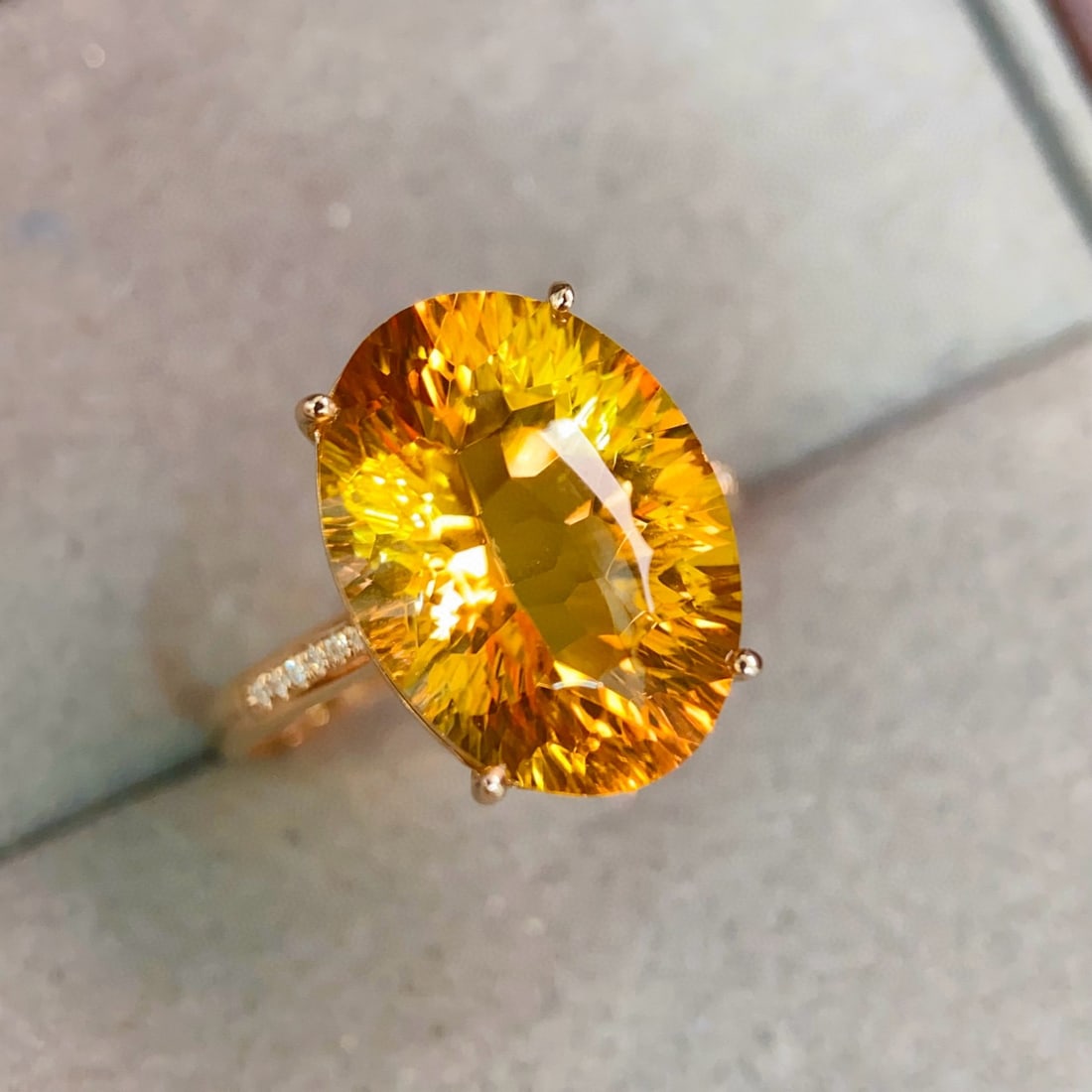 14k Gold 8.43 Ctw Natural Citrine & Diamond Ring - 2
