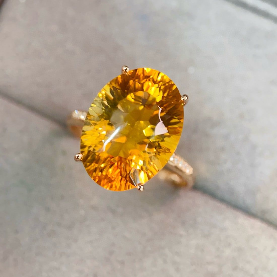 14k Gold 8.43 Ctw Natural Citrine & Diamond Ring - 3