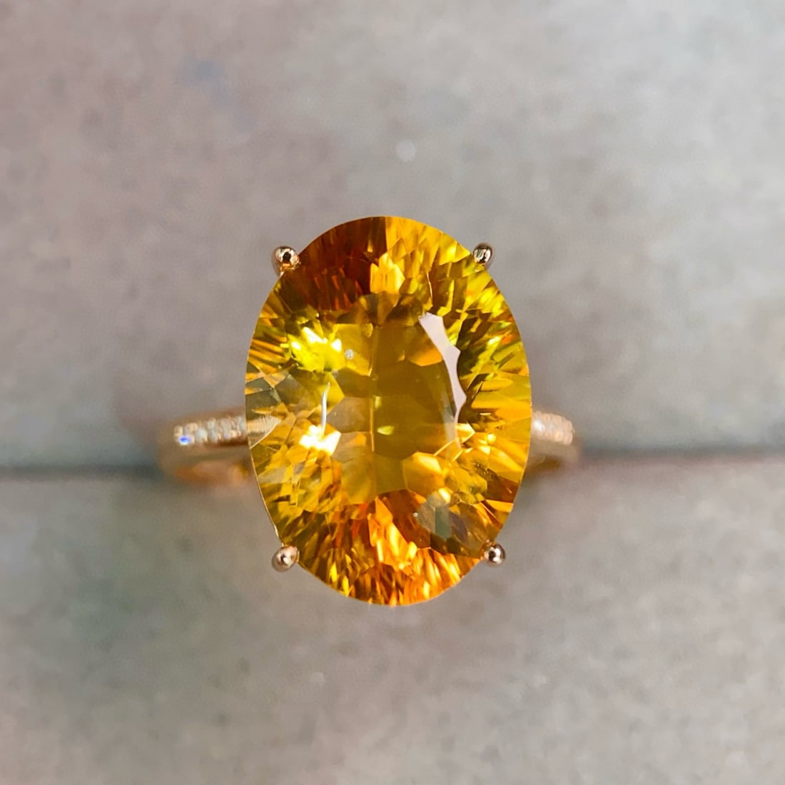 14k Gold 8.43 Ctw Natural Citrine & Diamond Ring - 4
