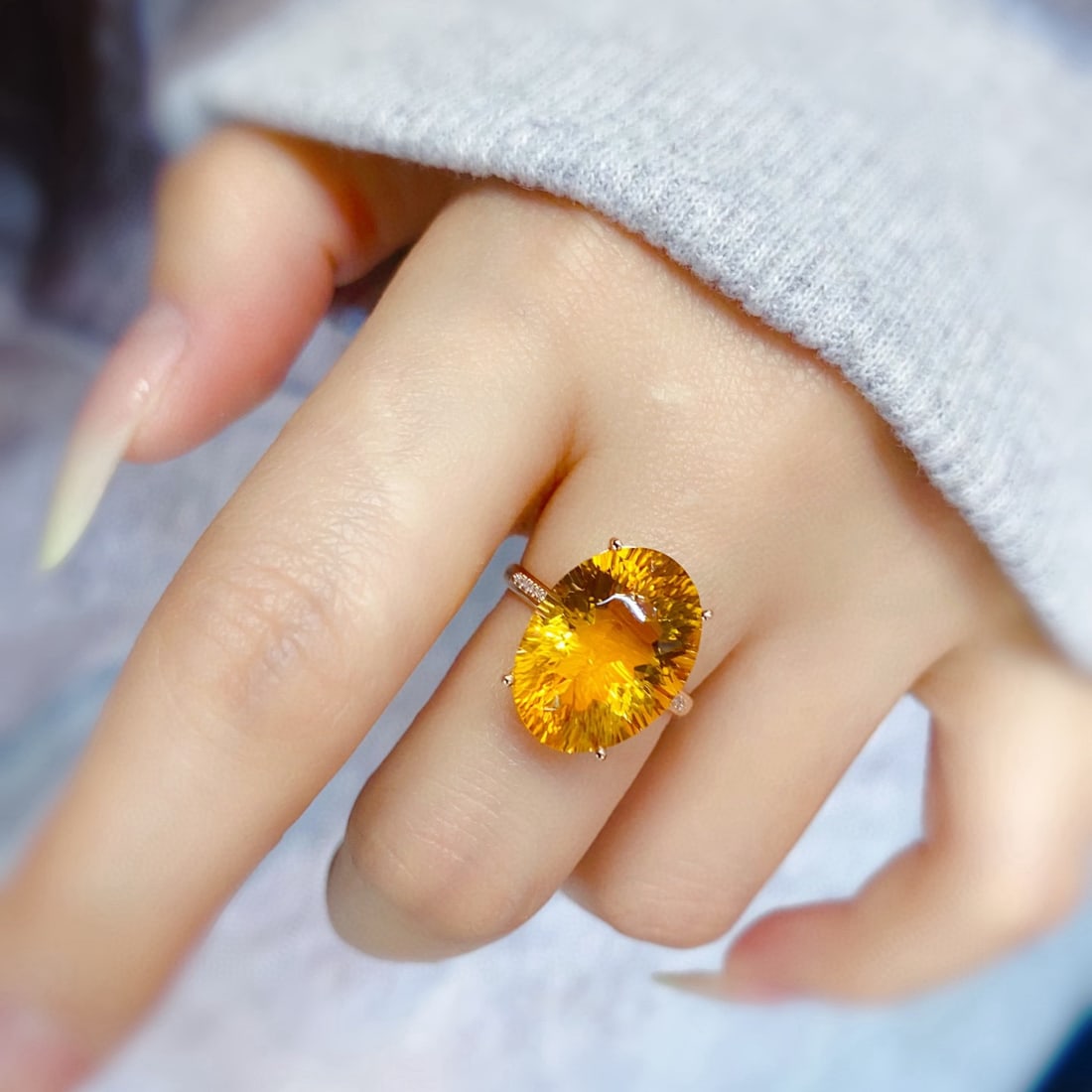 14k Gold 8.43 Ctw Natural Citrine & Diamond Ring - 5