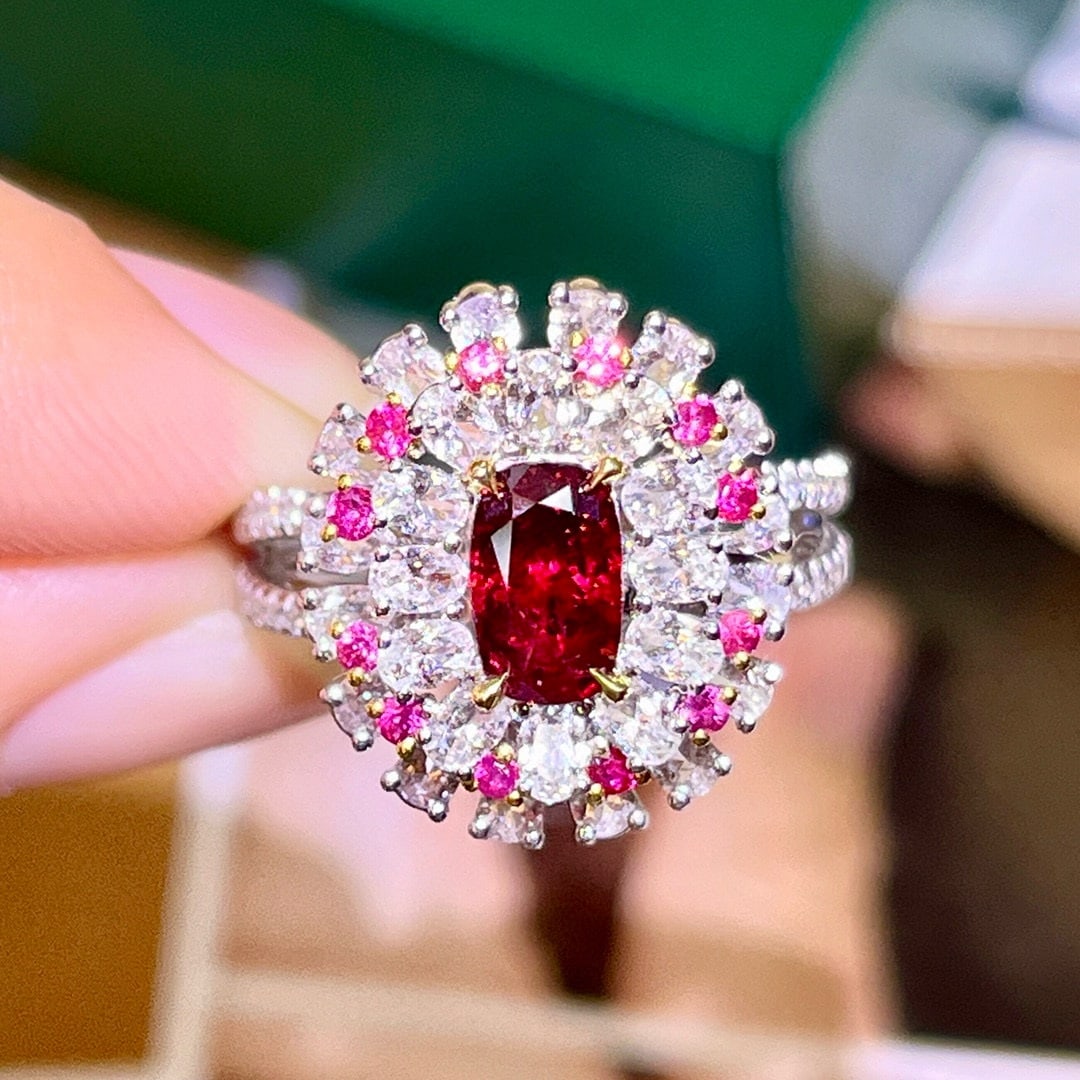 14k Gold 1.23 Ctw Natural Ruby & Diamond Ring/pendant( Without Chain ): Ref:231143127 // gold content:14k gold // ring size:7. 25us // // main gemstone:ruby // shape:cushion // carat weight:1. 03ct // color:red // treatment:natural // // adjacent gemstone 2 : diamond