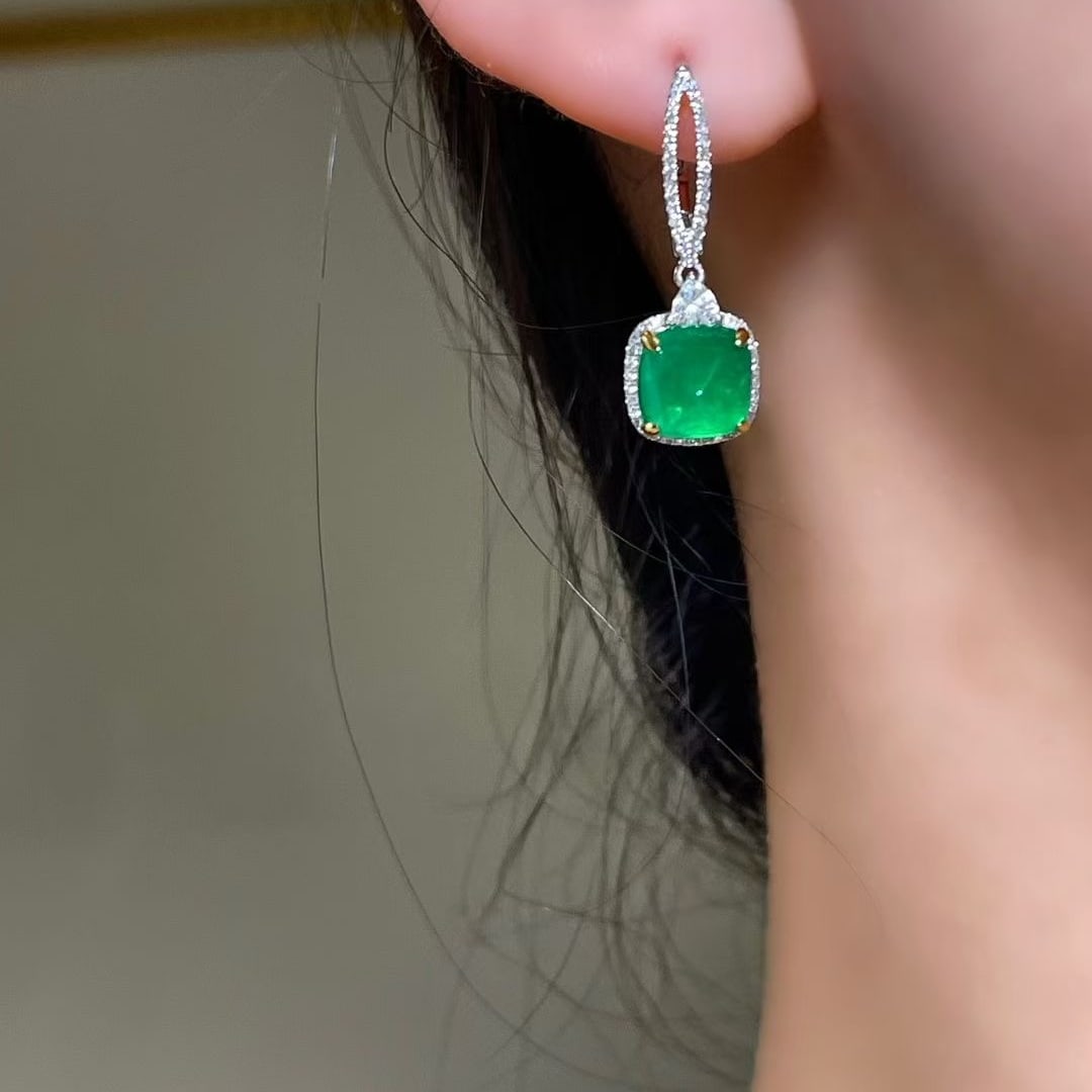 14k Gold 4.49 Ctw Natural Emerald & Sapphire Earrings - 6
