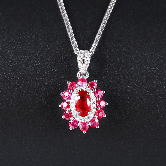 14k Gold 0.72 Ctw Natural Ruby & Ruby Pendant( Without Chain ): Ref:231143137 // gold content:14k gold // main gemstone:ruby // shape:oval // carat weight:0. 4ct // color:red // treatment:natural // // adjacent gemstone 2 : ruby // shape:round // carat