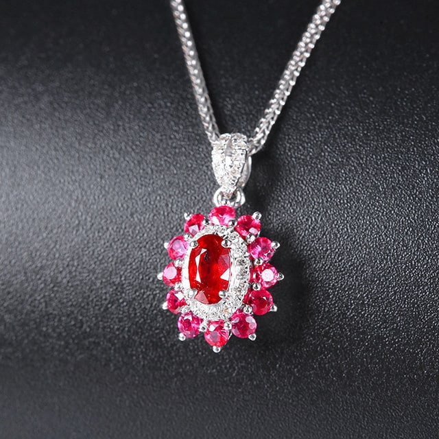 14k Gold 0.72 Ctw Natural Ruby & Ruby Pendant( Without Chain ) - 3